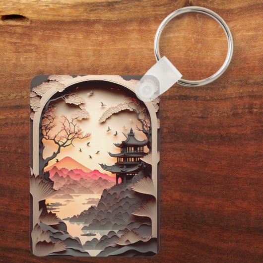 Ancient Chinees scène Paper Cut Brown Sleutelhange Sleutelhanger (Achterkant)