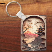 Ancient Chinees scène Paper Cut Brown Sleutelhange Sleutelhanger (Voorkant)