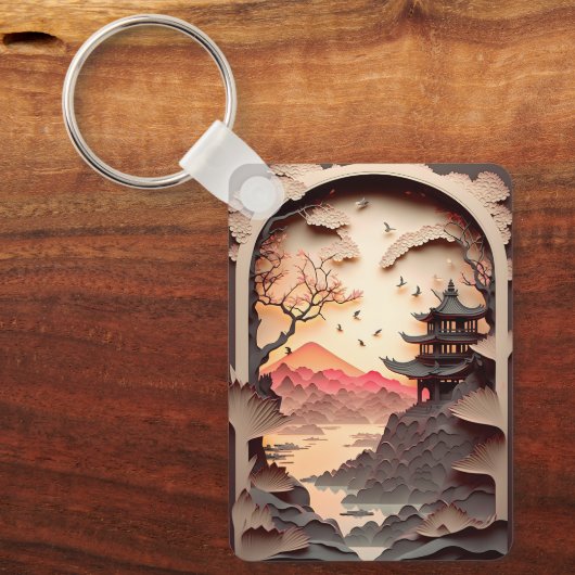 Ancient Chinees scène Paper Cut Brown Sleutelhange Sleutelhanger (Voorkant)