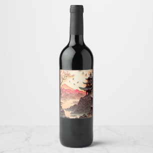Ancient Chinees Scene Paper Cut Wine Label Wijn Etiket