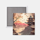 Ancient Chinees scène PaperCut Brown Square Magnet (Voorkant / Achterkant)
