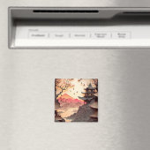 Ancient Chinees scène PaperCut Brown Square Magnet (Insitu (Vaatwasser))