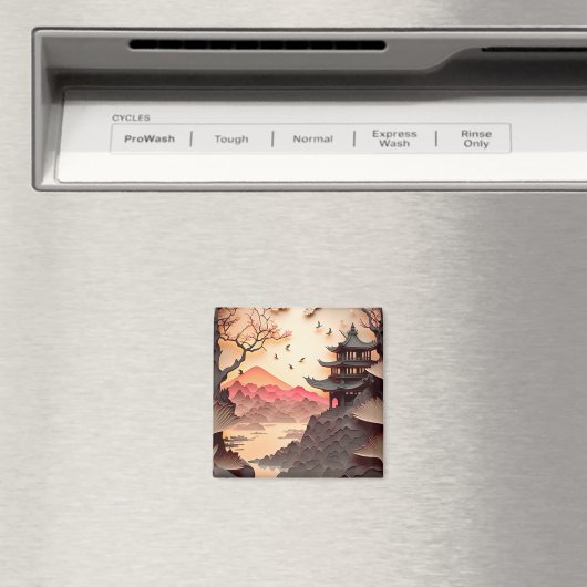 Ancient Chinees scène PaperCut Brown Square Magnet (Insitu (Vaatwasser))