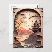 Ancient Chinees scènepapier, gesneden bruin Briefkaart (Voorkant / Achterkant)