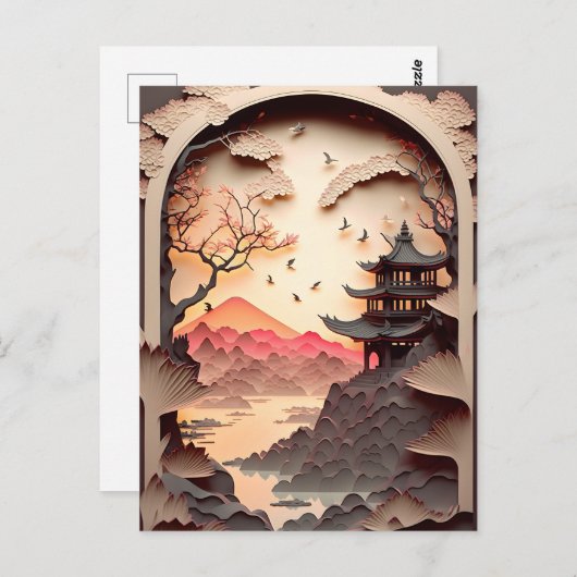 Ancient Chinees scènepapier, gesneden bruin Briefkaart (Voorkant / Achterkant)