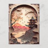 Ancient Chinees scènepapier, gesneden bruin Briefkaart (Voorkant)