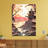 Ancient Chinees scènepapier, gesneden bruin Canvas Afdruk (Insitu (Woonkamer))