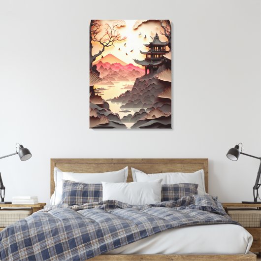 Ancient Chinees scènepapier, gesneden bruin Canvas Afdruk (Insitu (Slaapkamer))