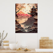 Ancient Chinees scènepapier gesneden bruin Poster (Keuken)