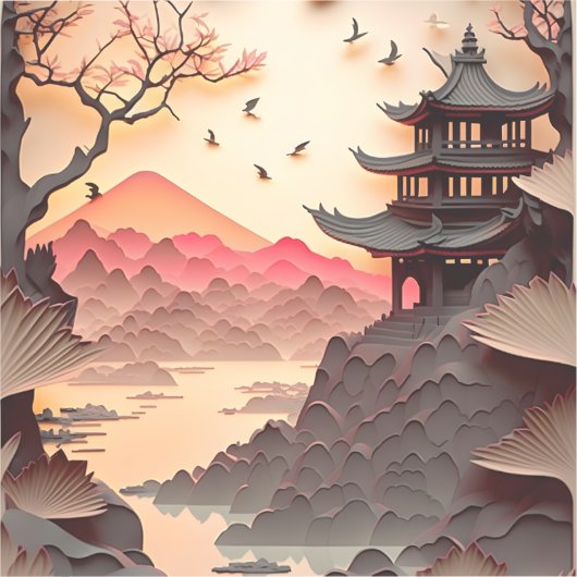 Ancient Chinees scènepapier snijden Sticker (Voorkant)