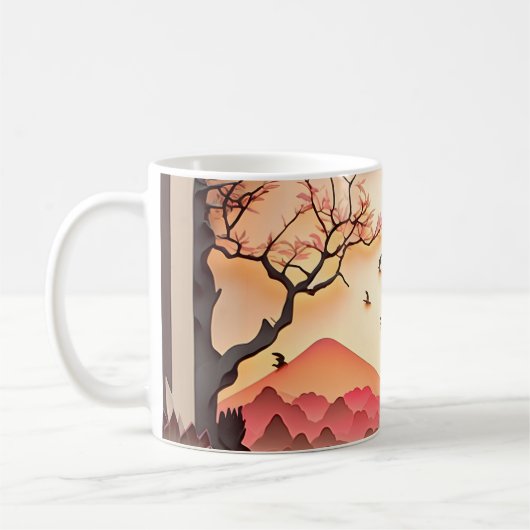 Ancient Chinees scènepapier snijdt bruine Mok af (Links)