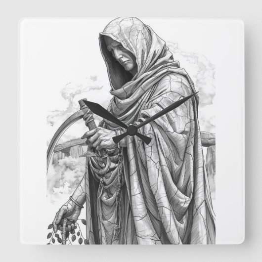 Ancient Chronos Marble Statue - Father Time with S Vierkante Klok (Voorkant)