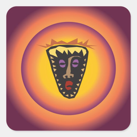 Ancient Civilization Tribal Masker Gloeiende Zon Vierkante Sticker (Voorkant)