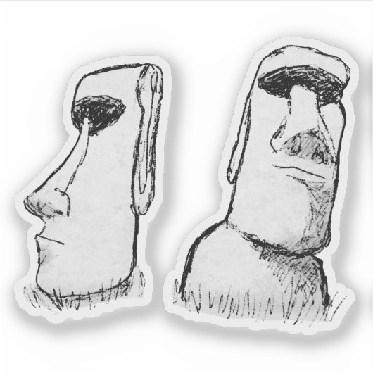 Ancient Easter Island Statues Sketch Sticker (Voorkant)