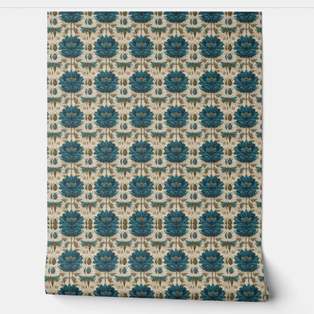 Ancient Egypt Toile de Jouy Green Floral Pattern Behang (Afrollen)