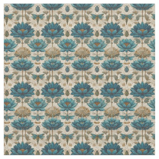 Ancient Egypt Toile de Jouy Green Floral Pattern Stof (Close Up)