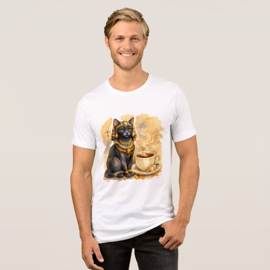 Ancient Egyptian Cat Bastet Mythology Design Tri-Blend Shirt (Voorkant volledig)