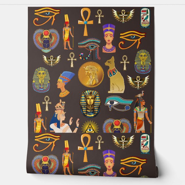 Ancient Egyptian Hieroglyphic Pattern Symbol    Behang (Afrollen)