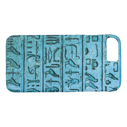 Ancient Egyptian Hieroglyphs Blue iPhone 7 Hoesje (Achterkant (Horizontaal))