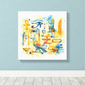 Ancient Egyptian Hieroglyphs Sacred Symbols Canvas Afdruk (Insitu (Houten vloer))