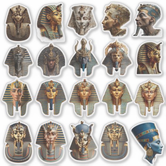 Ancient Egyptian Pharaoh Faces Stickers | Gold 3D  (Voorkant)