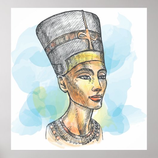 Ancient Egyptian Queen Nefertiti Bust Sketch Poster (Voorkant)