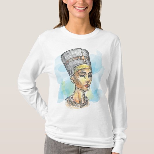 Ancient Egyptian Queen Nefertiti Bust Sketch T-shirt (Voorkant)