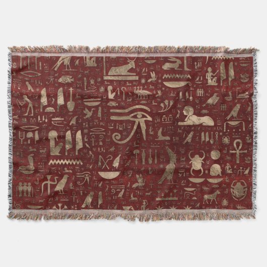 Ancient Egyptisch hiërogliefen rood leder en goud Deken (Voorkant)