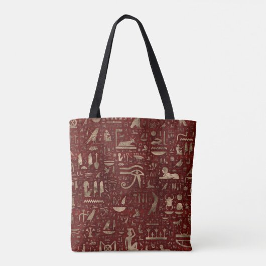 Ancient Egyptisch hiërogliefen rood leder en goud Tote Bag (Achterkant)