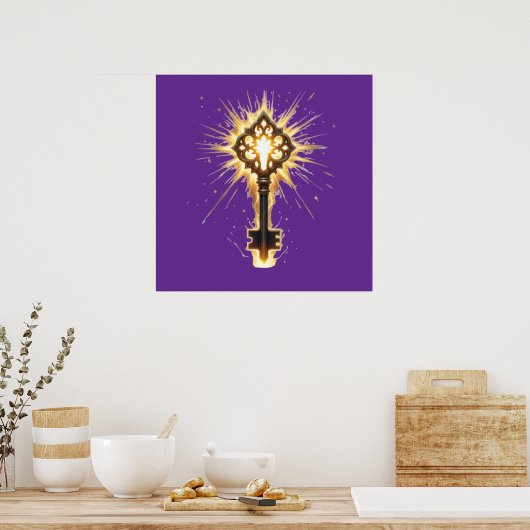 Ancient Fantasy Key with Magical Light – Radiant E Poster (Keuken)
