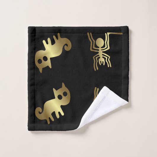 Ancient Geoglyphs Spin and Gold Cat Bad Handdoek (Wasdoekje)