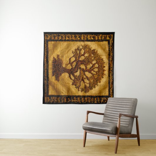 Ancient Gold Brown Rustic Tree of LIfe by kedoki Wandkleed (In Situ (horizontaal))