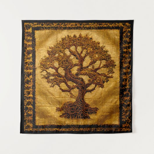 Ancient Gold Brown Rustic Tree of LIfe by kedoki Wandkleed (Voorkant)