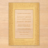 Ancient Gold Hieroglyphic Motifs Egyptian Wedding Acryl Uitnodigingen (Voorkant)