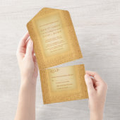 Ancient Gold Hieroglyphic Motifs Egyptian Wedding All In One Uitnodiging (Afscheurbaar)