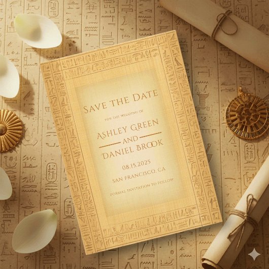 Ancient Gold Hieroglyphic Motifs Egyptian Wedding Save The Date