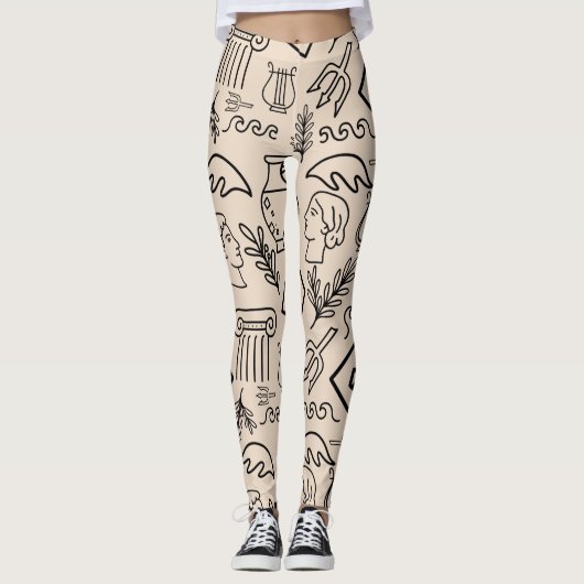 Ancient Greece Line Art Pattern Leggings (Voorkant)