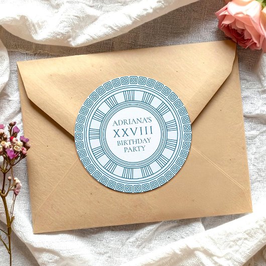 Ancient Greece themafeest met blauw patroon Ronde Sticker