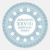 Ancient Greece themafeest met blauw patroon Ronde Sticker (Voorkant)