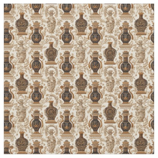 Ancient Greece Toile de Jouy Classic Vases Pattern Stof (Close Up)