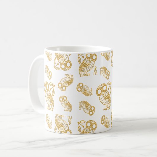 Ancient Greek Athenian Owl Pattern Koffiemok (Voorkant links)