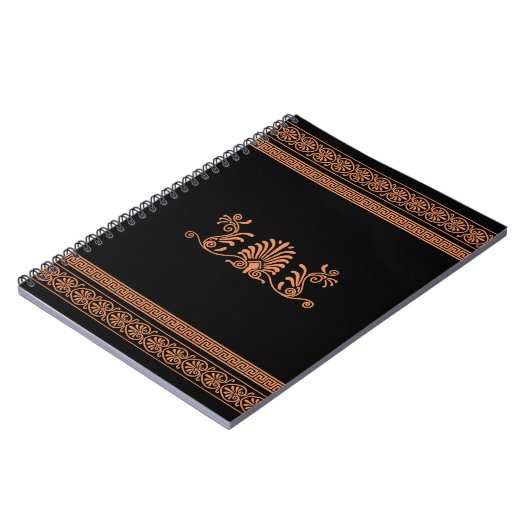 Ancient Grieks stijlzwart en Oranje Floral design Notitieboek (Linkerzijde)