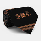 Ancient Grieks stijlzwart en Oranje Floral design Stropdas (Opgerold)