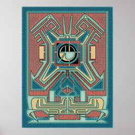 Ancient Guardian - Groen & Rood Geometrisch Abstra Poster