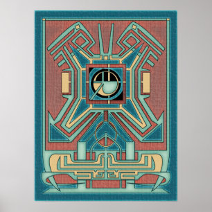Ancient Guardian - Groen & Rood Geometrisch Abstra Poster