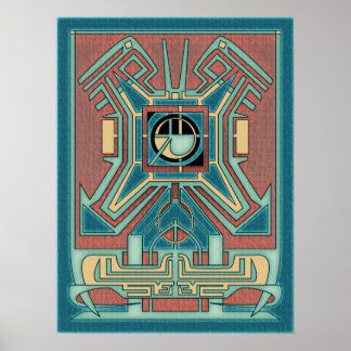 Ancient Guardian - Groen & Rood Geometrisch Abstra Poster