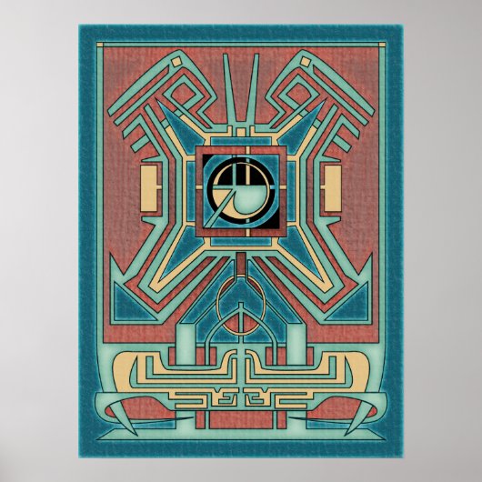 Ancient Guardian - Groen & Rood Geometrisch Abstra Poster (Voorkant)