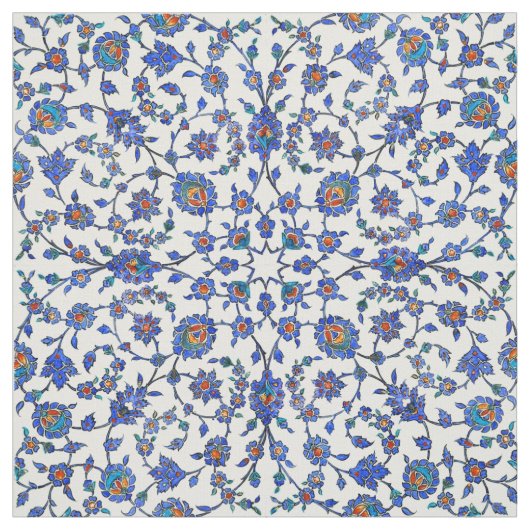 Ancient Handmade Blue Turkey Floral Tiles Pattern Stof (Swatch)