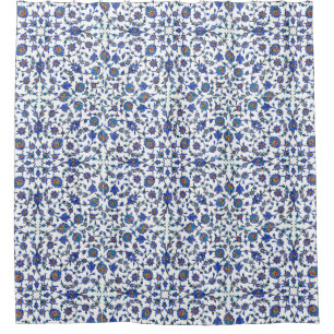 Ancient Handmade Turkey Floral Tiles Pattern Douchegordijn