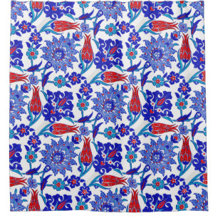 Ancient Handmade Turkey Floral Tulip Tile Pattern Douchegordijn